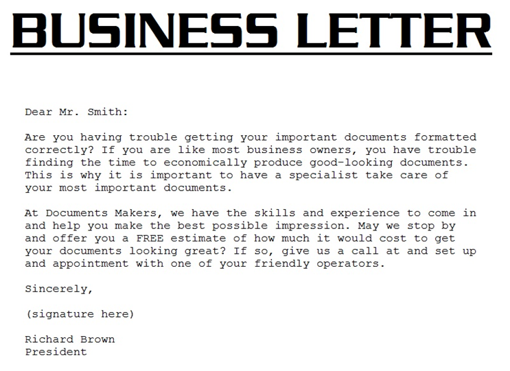 sample business letter
